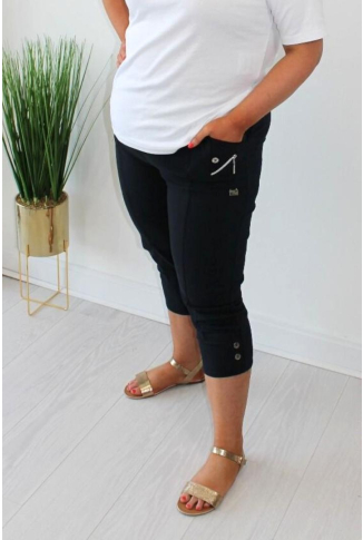 Navy Elasticated Cropped Trouser