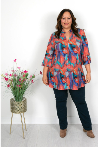 Coral & Lilac Bell Sleeve Tunic
