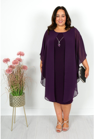 Purple Chiffon Cape Dress