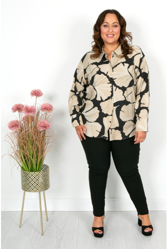 Black & Caramel Leaf Print Shirt