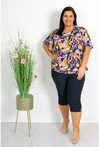 Purple & Pink Floral Crinkle Top