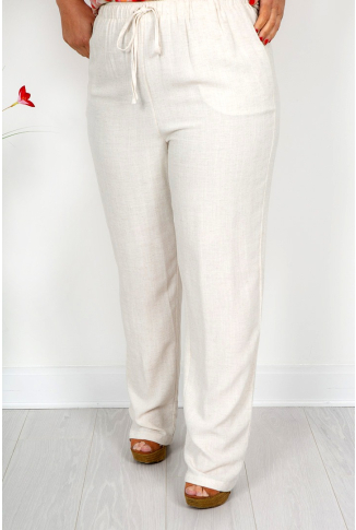 Oatmeal Linen Blend Trousers