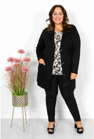 Black Knit Coatigan with Cable Sleeve Detail