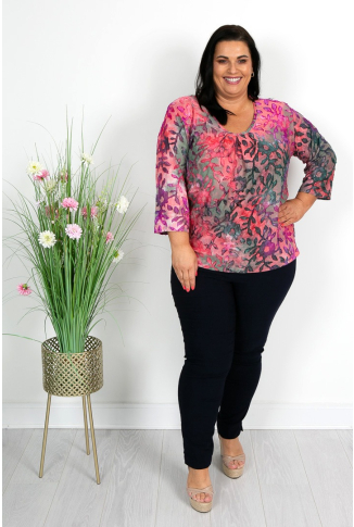 Khaki Pink & Coral Burnout Band Hem Top