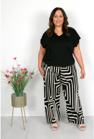 Geometric Print Plisse Trousers