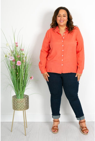Coral Linen & Cotton Blend Shirt
