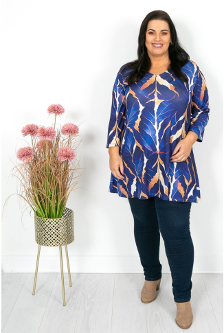 Blue & Gold Abstract Leaf Print Tunic