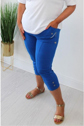 Blue Elasticated Cropped Trouser