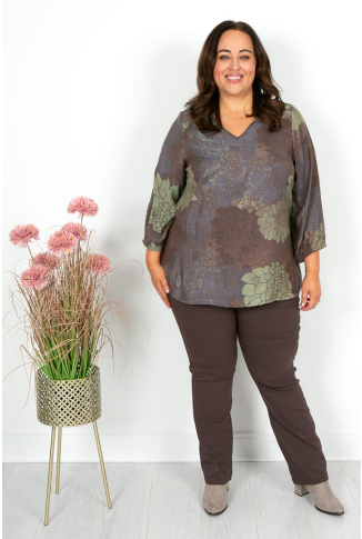 Chocolate & Sage Green V Neck Top