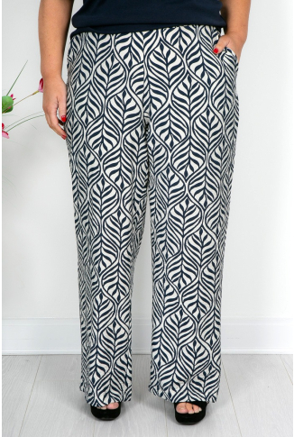 Abstract Leaf Print Trousers in Navy 