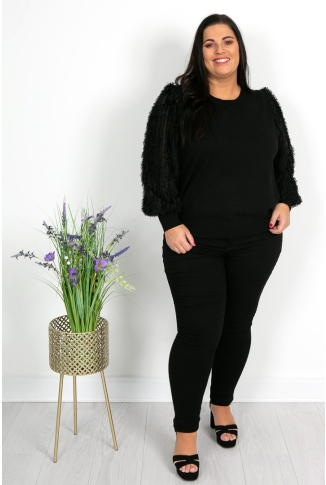 Black Textured Sleeve Knit