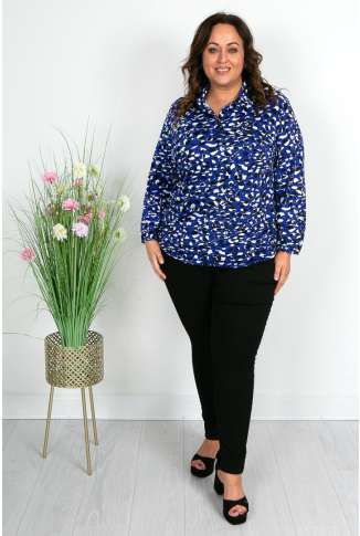 Blue Smudge Print Collared Top