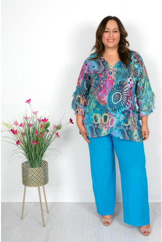 Turquoise, Pink & Sea Green Chiffon Top