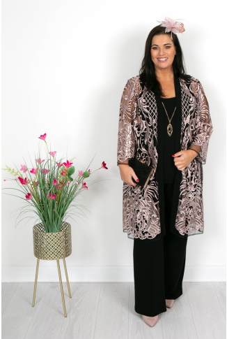 Black & Blush Embroidered Trouser Suit