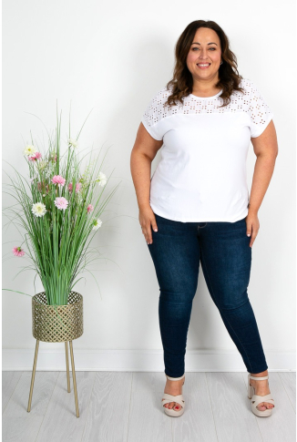 White Cotton Broderie Anglaise T-Shirt