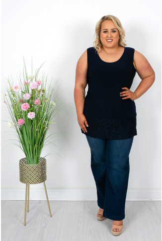 Navy Vest with Lace Trim