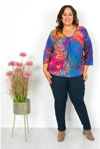 Pink & Blue Petal Print Burnout Top