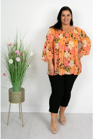 Coral Floral Pleat Top