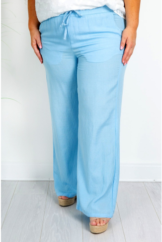 Baby Blue Linen Blend Trousers-Online Exclusive