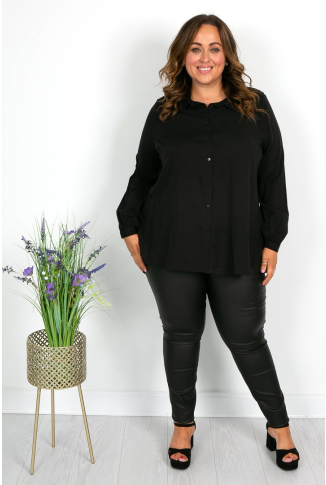 Black Pleated Chiffon Shirt