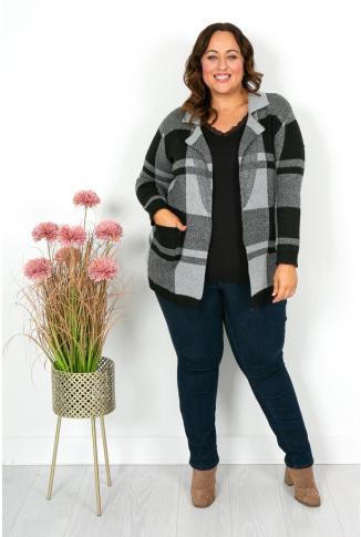 Grey & Black Check Cardigan