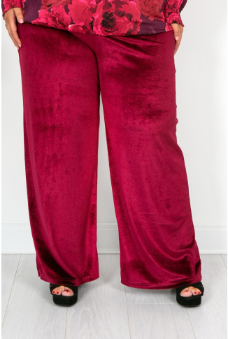 Burgundy Velour Straight Leg Trousers - Online Exclusive