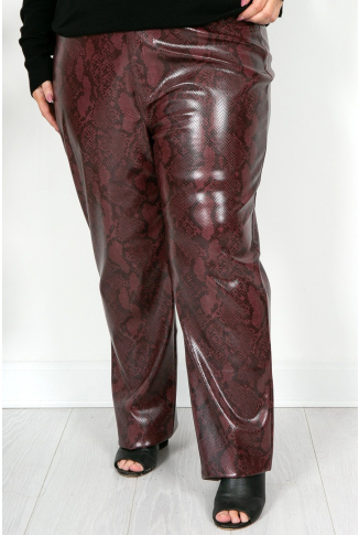 Burgundy Snakeprint Pleather Trousers