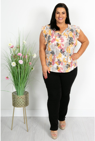 Pink & Yellow Shirred Frill Top