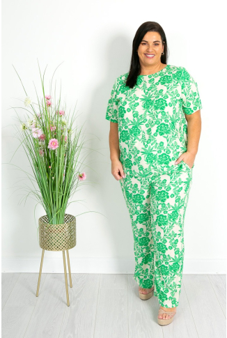 Botanical Print Top in Green and Cream