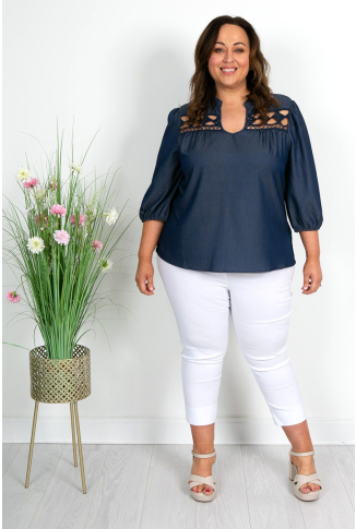 Indigo Open Crochet Detail Top 