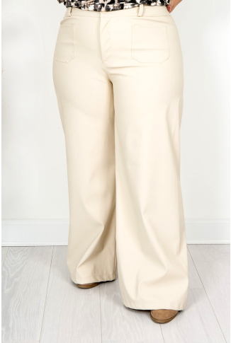 Cream Flared Leg Pleather Trousers