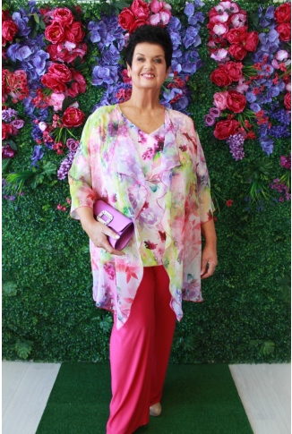 Pink Print Chiffon Waterfall Jacket