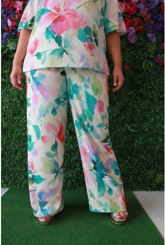 Mint and Lilac Floral Palazzo Trousers-Online Exclusive