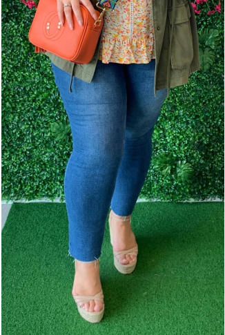 Light Denim Straight Leg Jean with Raw Edge
