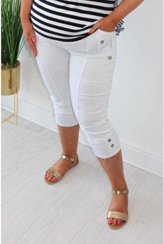 White Elasticated Cropped Trouser