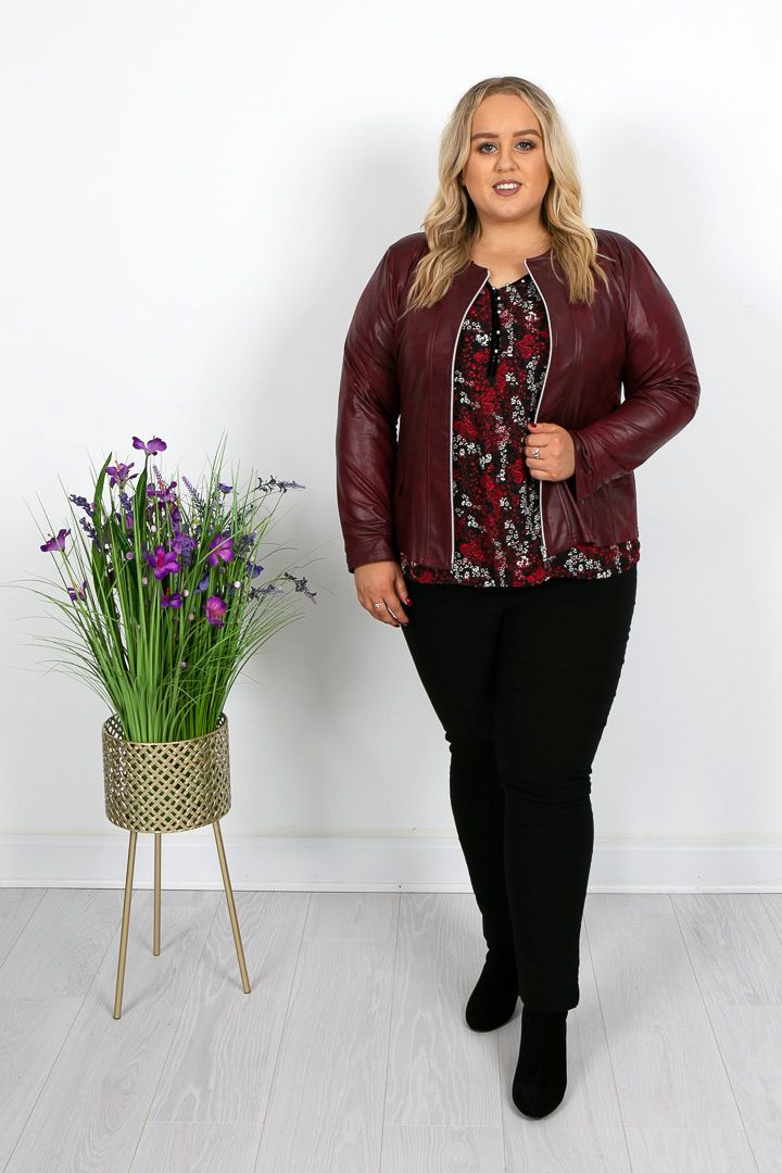 Burgundy Leatherlook Jacket Plus Size Ladies Clothing from Tempted
