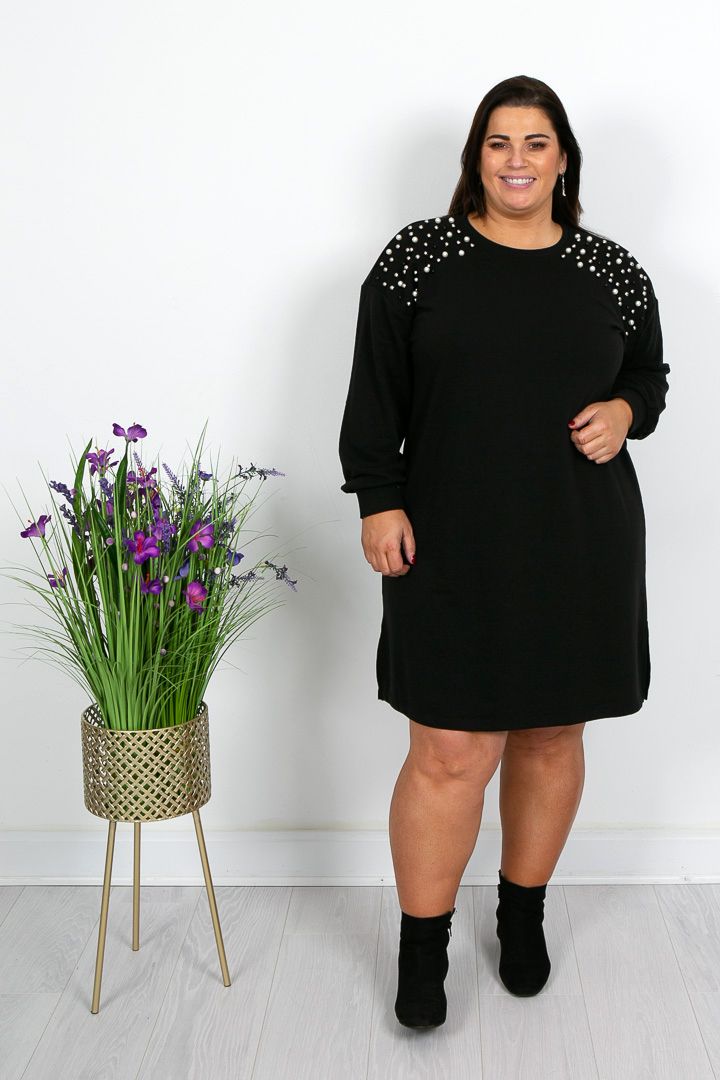 Black Sweatshirt Dress with Embellished 