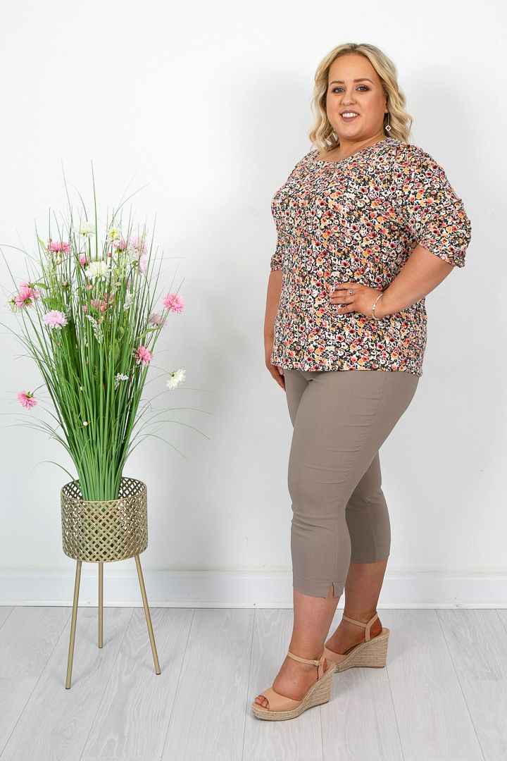 Coral and Khaki Vintage Square Neck Top