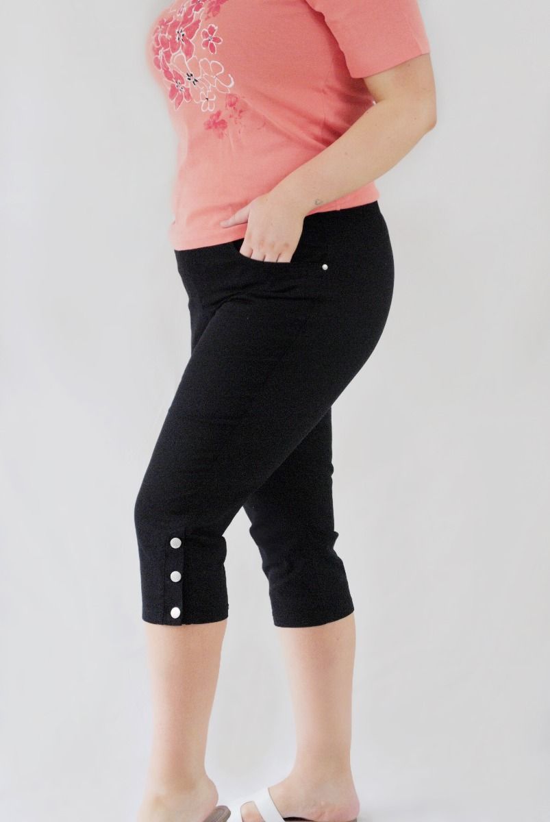 Black Cotton Cropped Trousers Plus Size 
