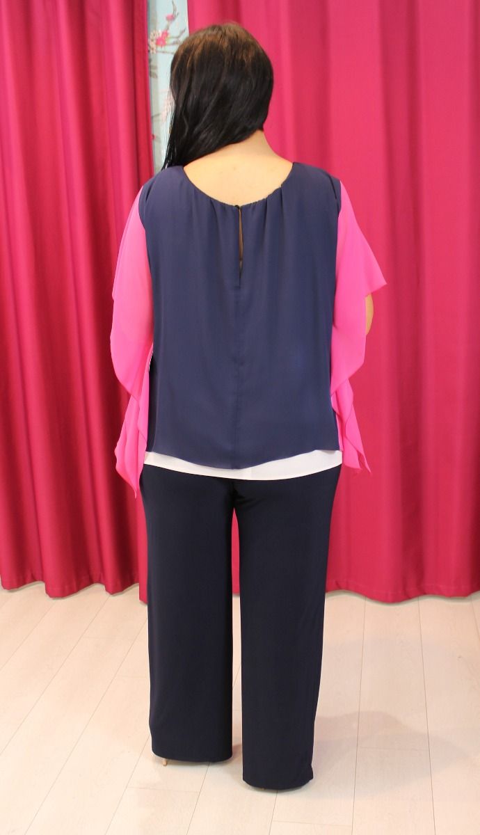 rear view of Navy and Pink Jumpsuit
